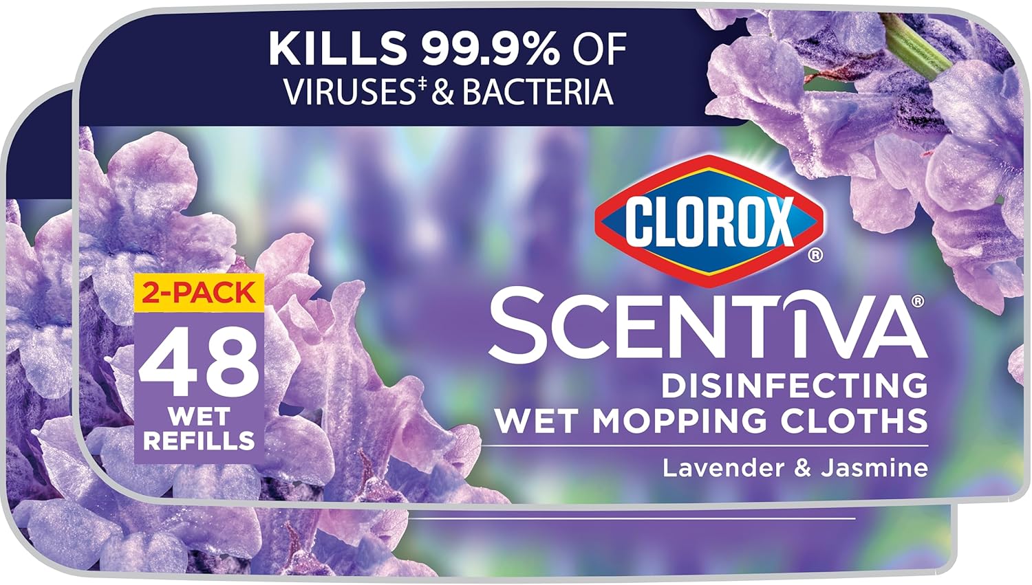 Clorox Scentiva Disinfecting Wet Mop Pad, Disposable Mop Heads, Multi Surface Floor Wipes, Lavender And Jasmine, 2 Packs, 24 Wet Refills Per Pack (Package May Vary)